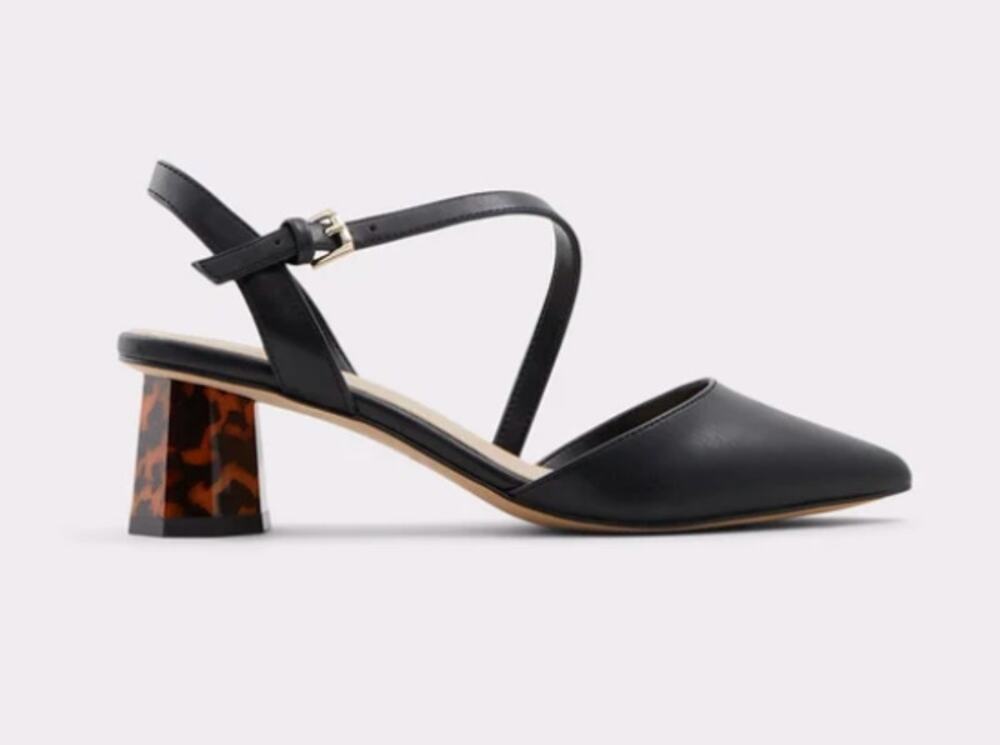 Aldo Gwelissa Tortoise Block Heel Leather Pointed Toe Pumps Black 10